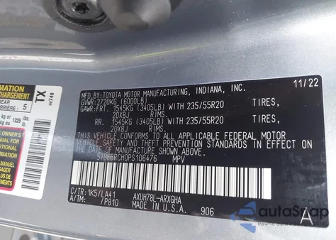 2023 Toyota Highlander Hybrid Platinum from USA, damaged, VIN 5TDEBRCH0PS106476